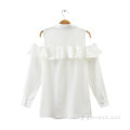 Shoulder-Exposed Long Sleeve Crepe Chiffon Shirt